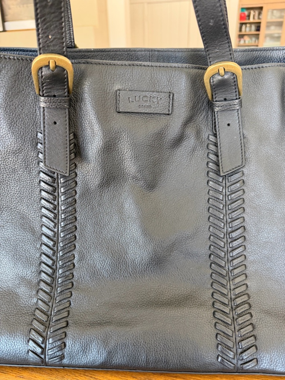Lucky Brand Genuine Black Leather Tote Bag - Picture 2 of 7